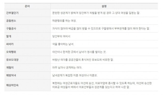 천박함주의) 성에 관련된 부칸의 은어