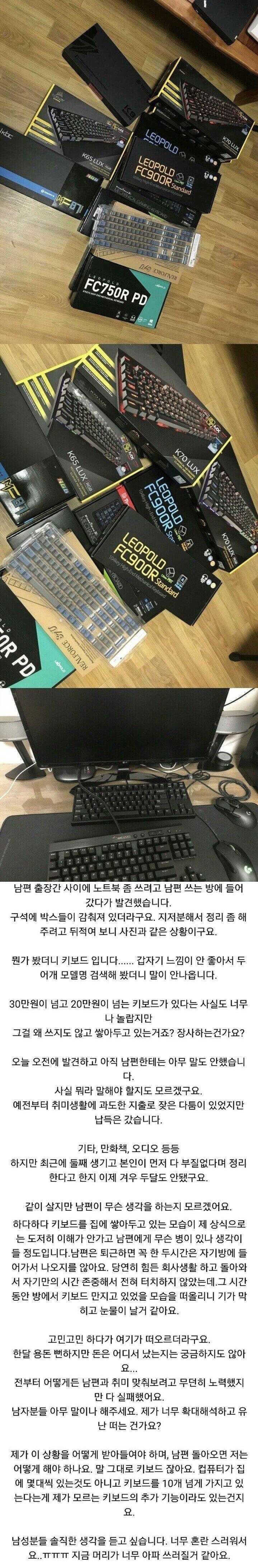 키보드를 모으는 남편이 이해가 가지 않는다는 아내.jpg