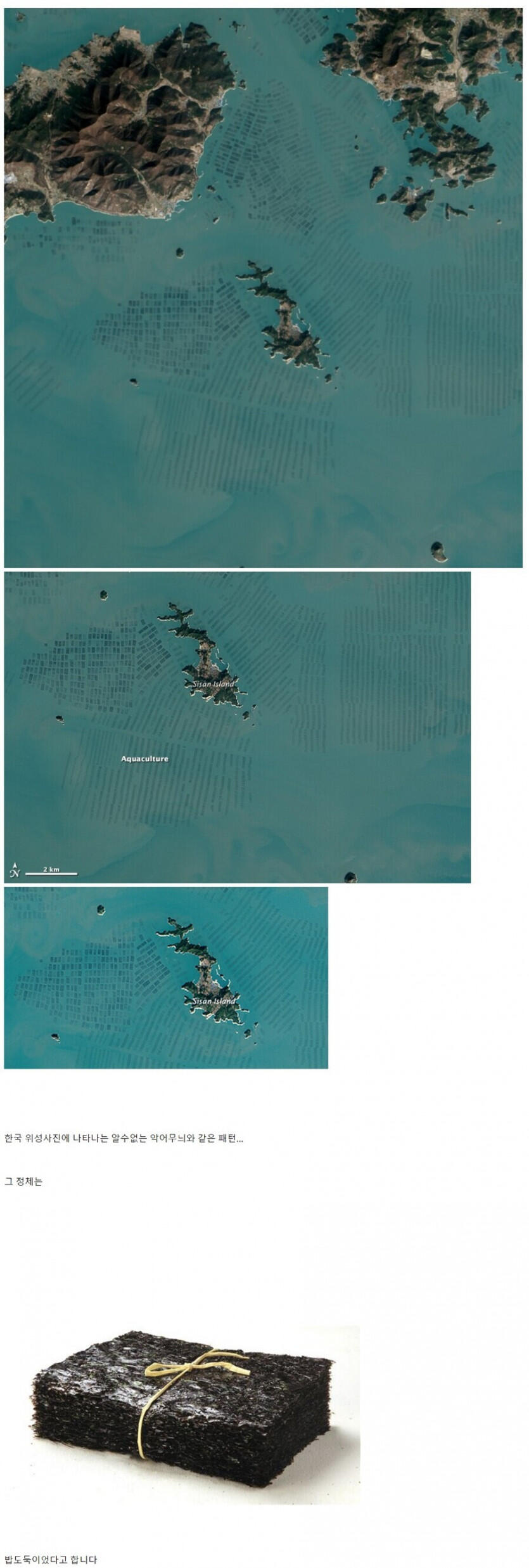 한국 위성사진에서 보인다는 해상 지형