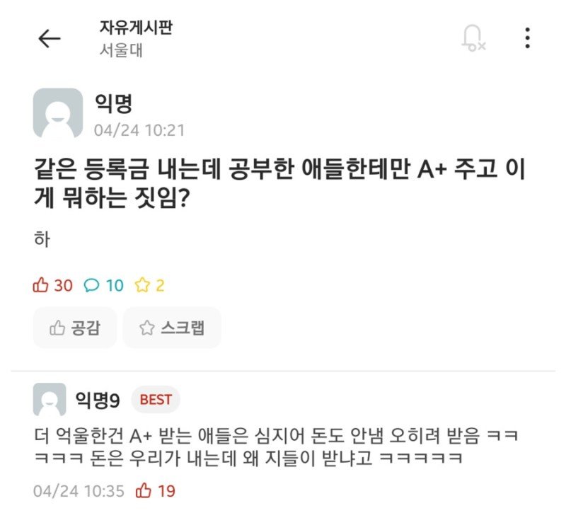 서울대 등록금 논란