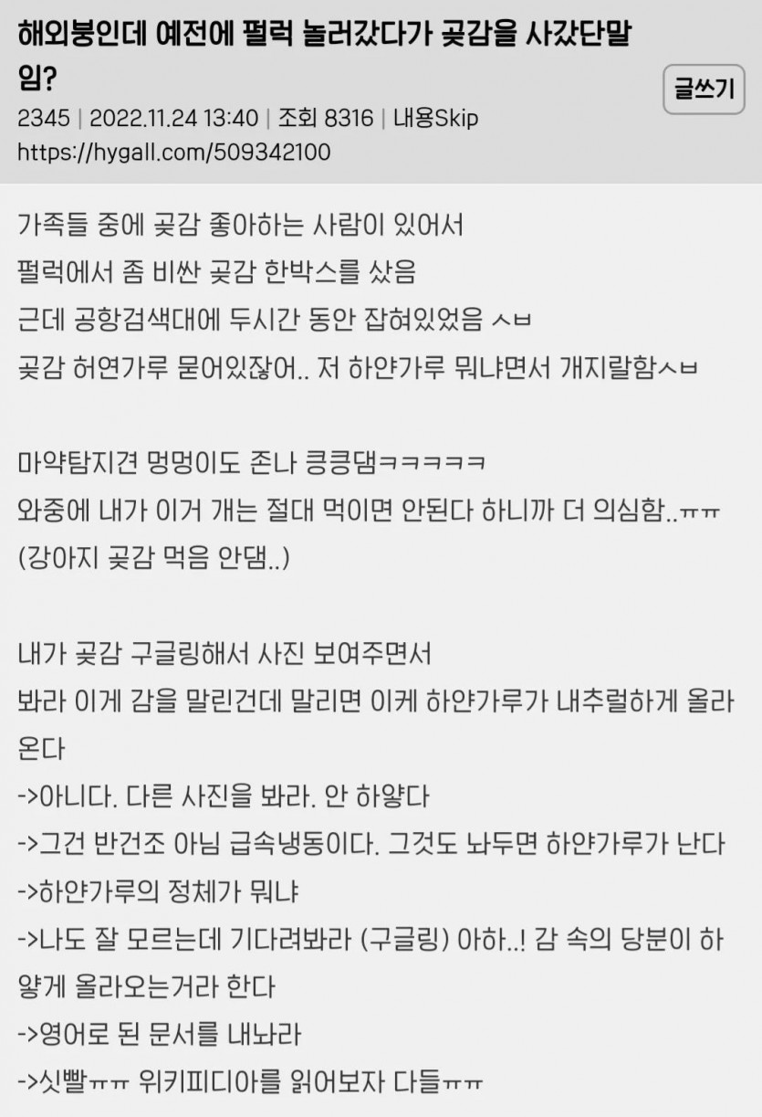 하얀가루때문에 공항검색대에서 잡힘