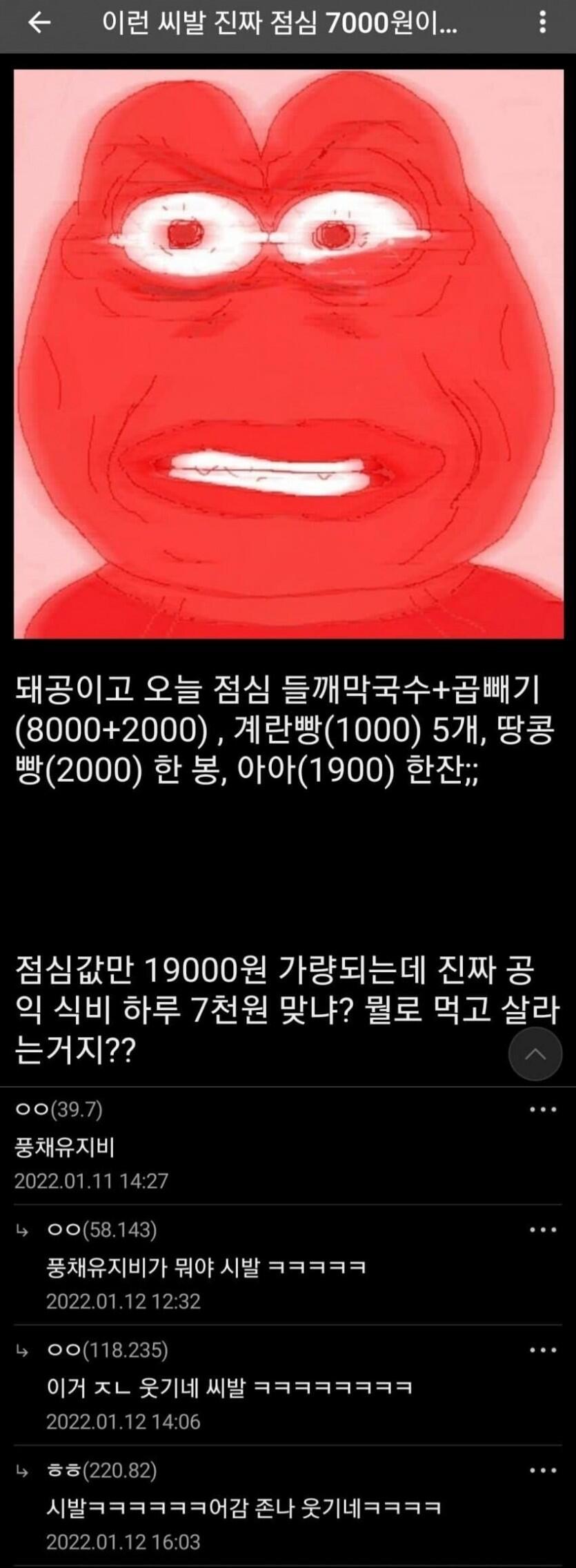 ㅅㅂ식비 하루 7천원 실화냐？