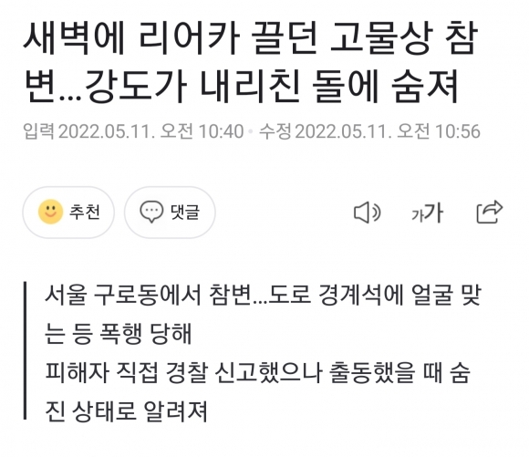 오늘자 구로구 공원 폭행 사망사건